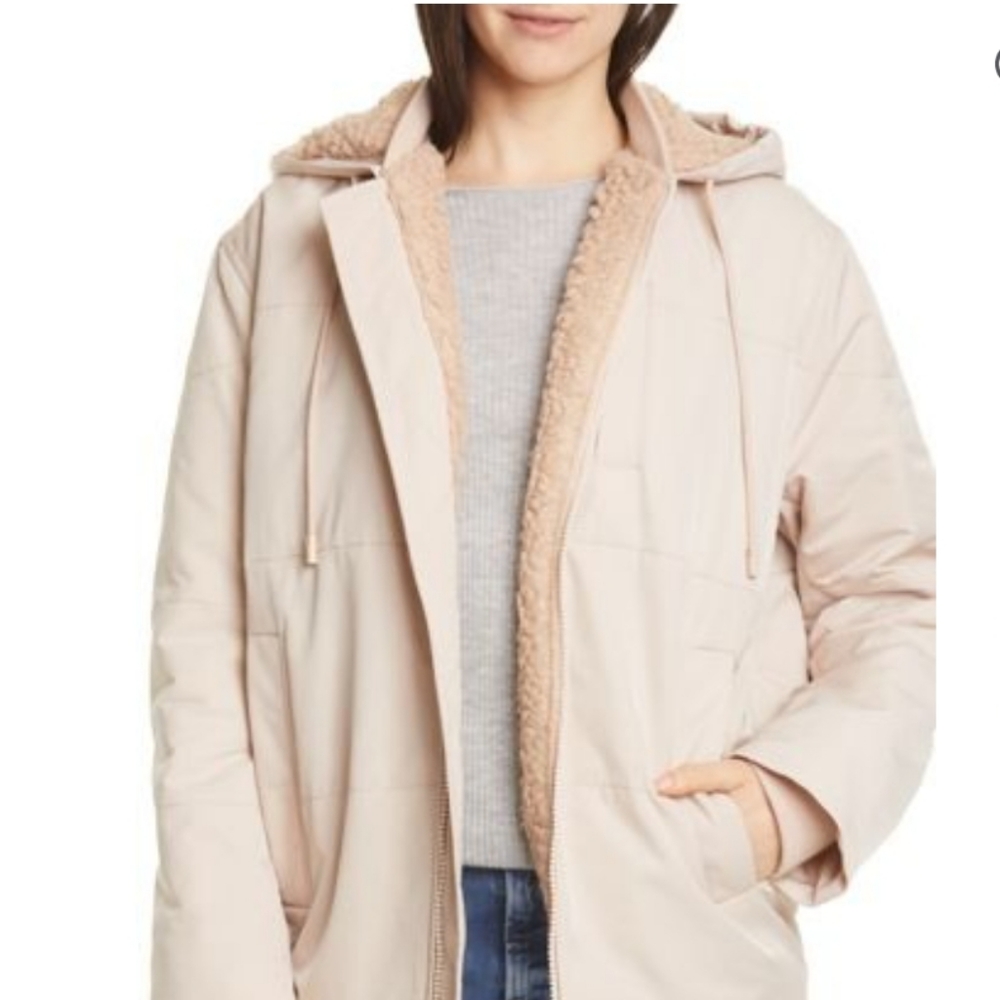 Vince Quilted Faux Shearling Lined Puffer Jacket